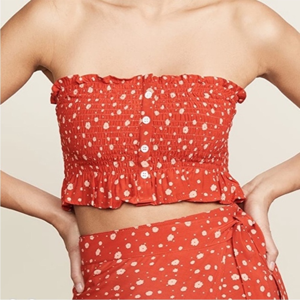 Faithfull The Brand Sloane Strapless Crop Top - Floral Print Cherry